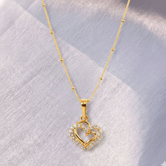 22CT Gold Plated Silver 92.5 Purity Heart Pendant with Ball Chain 18 Inches for Women by Akshat Sapphire PSBL0506_Gold