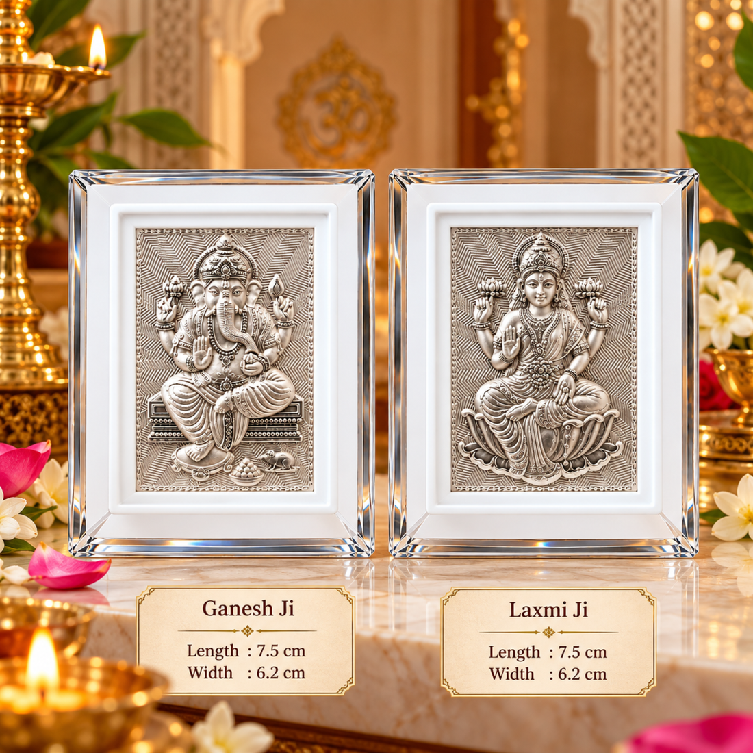 999 Silver Ganesh & Lakshmi Frame Set for Pooja & Gifting | Gift Ready