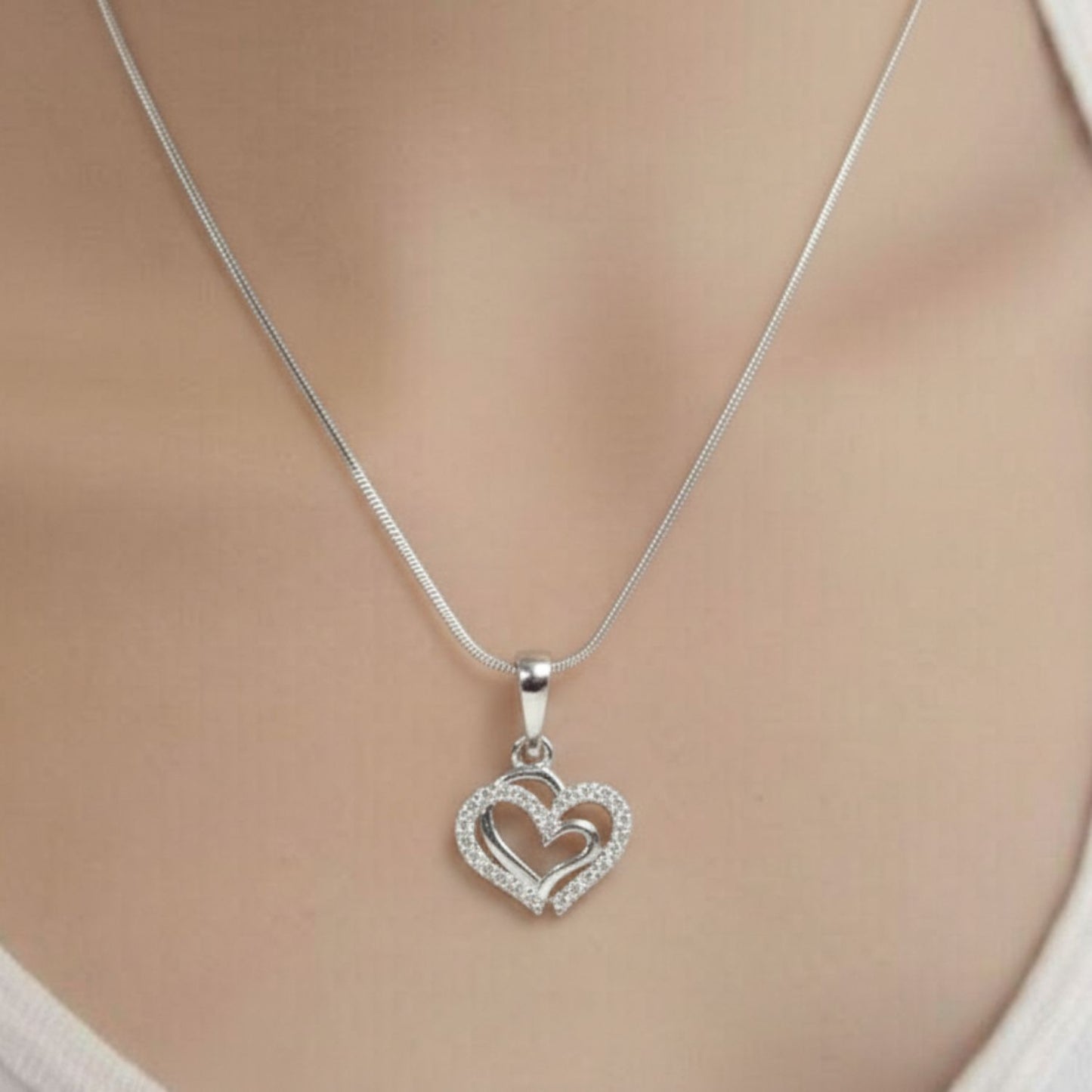 Sterling Silver Heart Pendant with 18 Inches Snake Chain for Women by Akshat Sapphire 92.5 Silver PSS0506