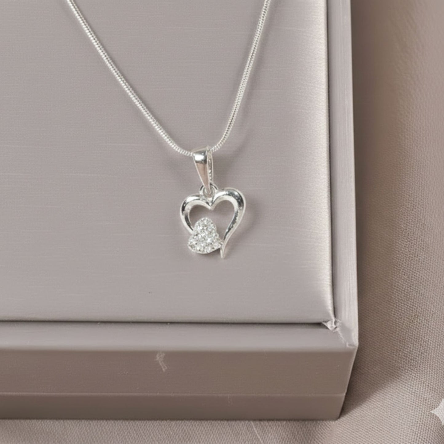 Sterling Silver Heart Pendant with 18 Inches Snake Chain for Women by Akshat Sapphire 92.5 Silver PSS0514
