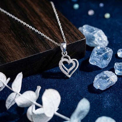 Akshat Sapphire 925 Sterling Silver Double Heart Pendant | Love Heart Silver Locket for Women(P10512)