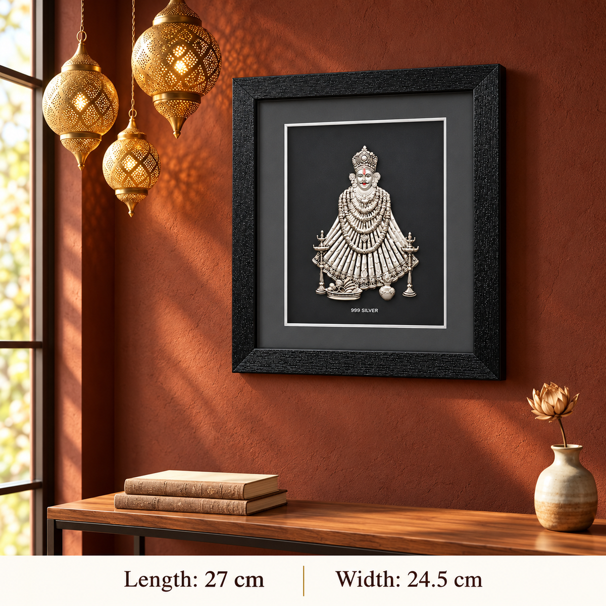 Akshat Sapphire 999 Silver Khatu Shyam Ji Wall Hanging Frame with Black Border | Shyam Baba Religious Wall Decor for Home Mandir, Office & Gifting-(FRB_Khatu Shyam)