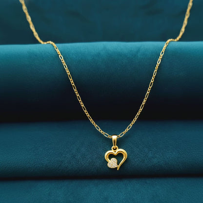 22CT Gold Plated Silver 92.5 Purity Heart Pendant with Figaro Chain 18 Inches for Women by Akshat Sapphire PSF0514_Gold