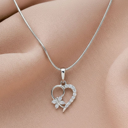Sterling Silver Heart Pendant with 18 Inches Snake Chain for Women by Akshat Sapphire 92.5 Silver PSS0507