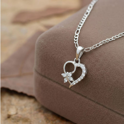 Sterling Silver Heart Pendant with 18 Inches Figaro Chain for Women by Akshat Sapphire 92.5 Silver PSF0507