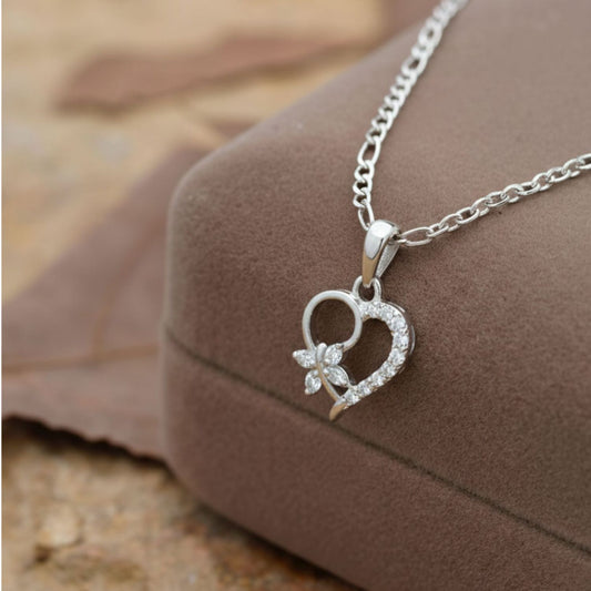 Sterling Silver Heart Pendant with 18 Inches Figaro Chain for Women by Akshat Sapphire 92.5 Silver PSF0507