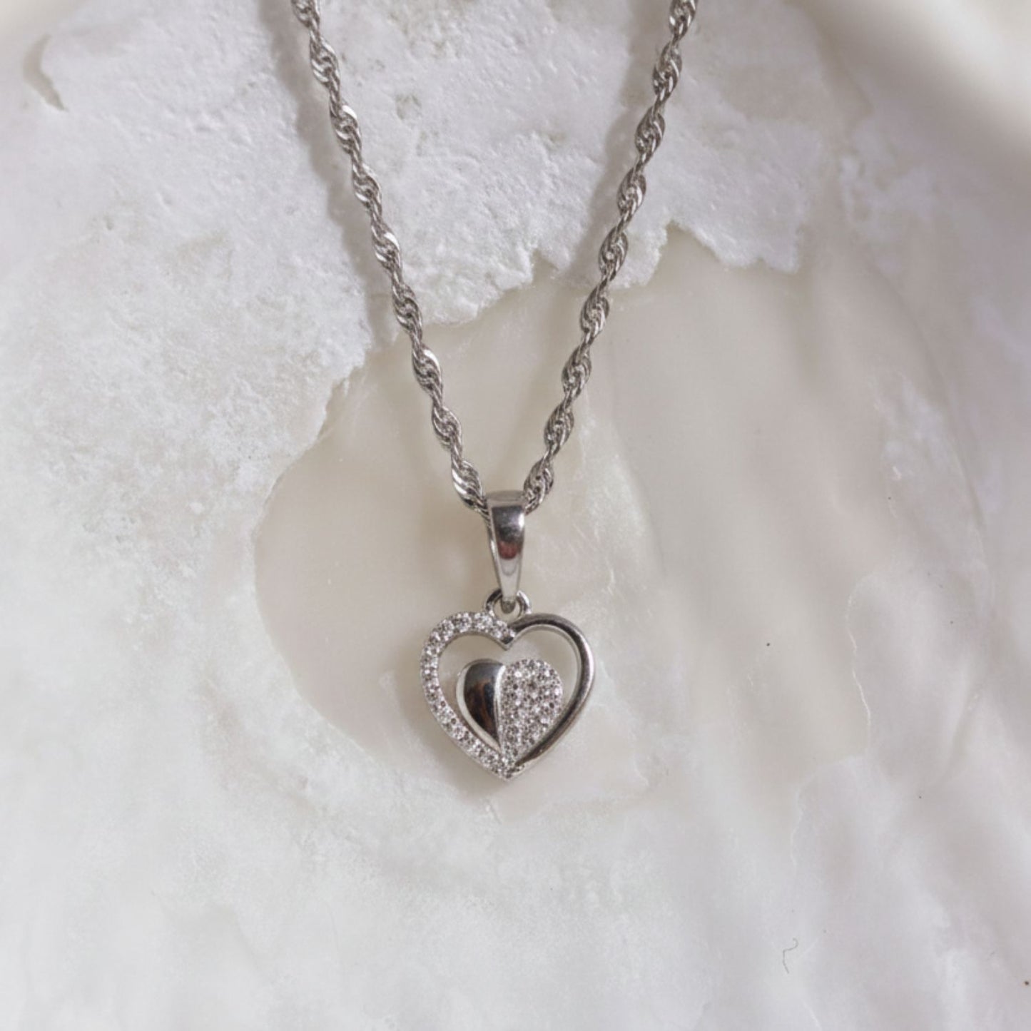 Sterling Silver Heart Pendant with 18 Inches Rope Chain for Women by Akshat Sapphire 92.5 Silver PSR0509