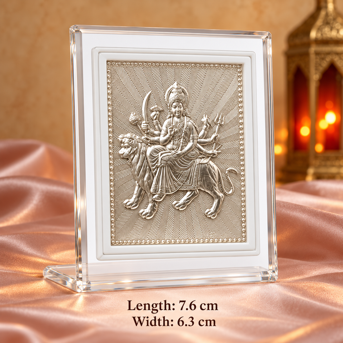 Durga Maa 999 Silver Deity Frame | Mata Rani Religious Frame for Pooja, Home Temple & Office | Gift Ready Pack