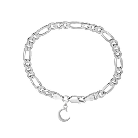 Akshat Sapphire 92.5% pure Sterling Silver Figaro Designer Bracelet with C Alphabet for Men
