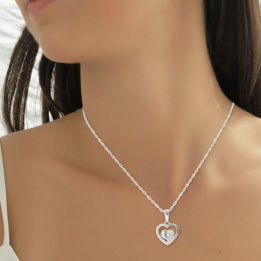 Sterling Silver Heart Pendant with 18 Inches Rope Chain for Women by Akshat Sapphire 92.5 Silver PSR0509