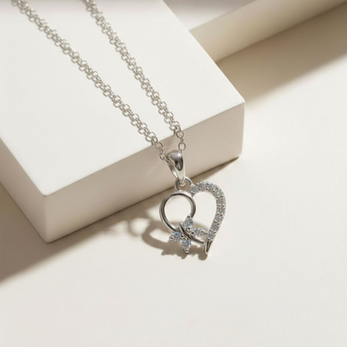 Sterling Silver Heart Pendant with 18 Inches box Chain for Women by Akshat Sapphire 92.5 Silver PSB0507