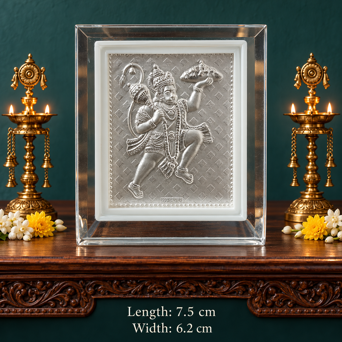 999 Pure Silver God Hanuman Frame for Pooja, Home, Temple & Gifting