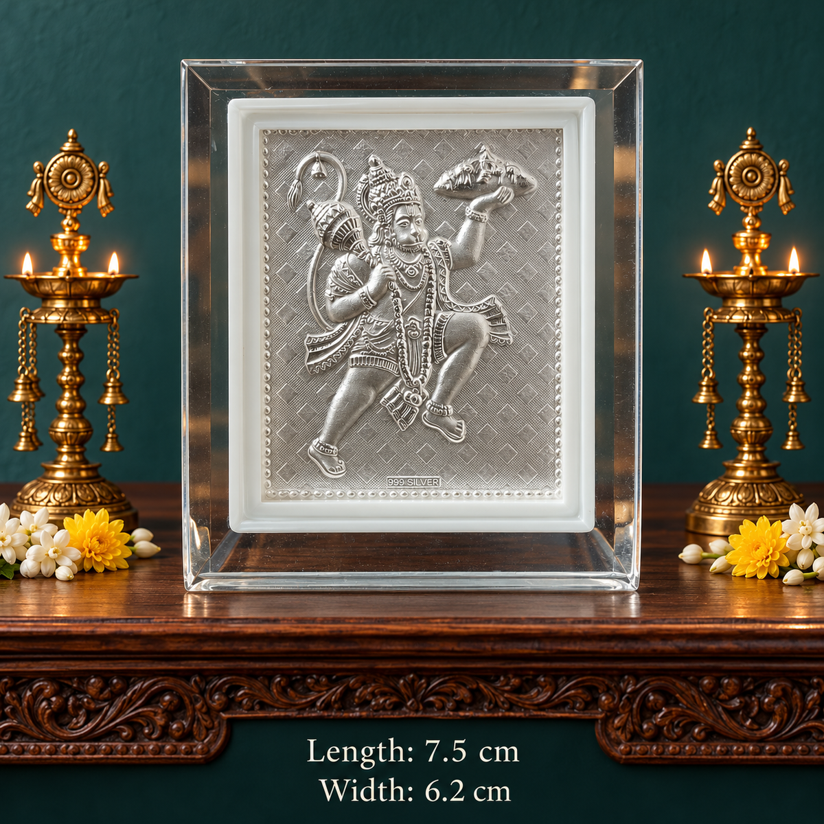 999 Pure Silver God Hanuman Frame for Pooja, Home, Temple & Gifting