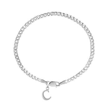 Akshat Sapphire 92.5% pure Sterling Silver Curb Designer Bracelet with C Alphabet for Men