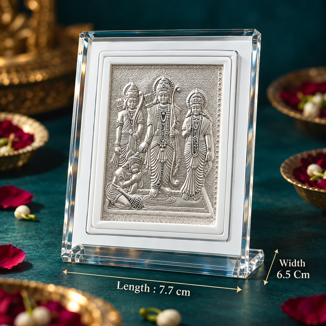 999 Silver Ram Darbar Frame for Pooja, Home Decor & Gifting