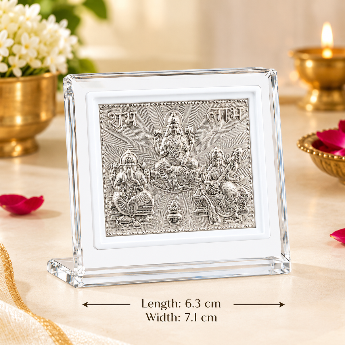 999 Pure Lakshmi Ganesh and Saraswati frame for Pooja & Home Temple Decor