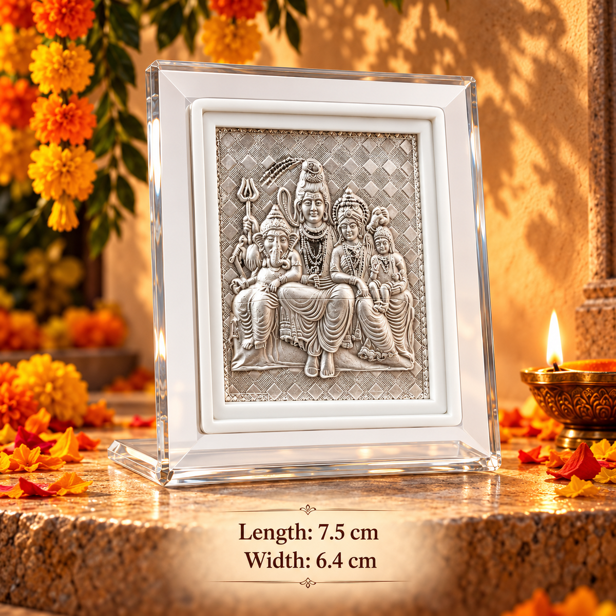 999 Silver Shiva Parivar Deity Frame | Shiv Parvati Ganesh Kartikeya | Gift Ready