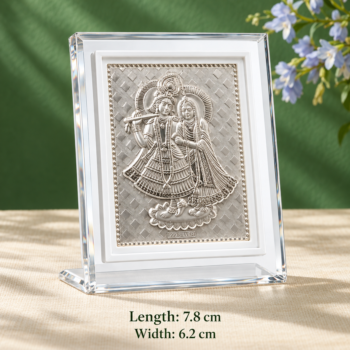 999 Pure Silver Radha Krishna Frame for Pooja, Home, Temple & Gifting