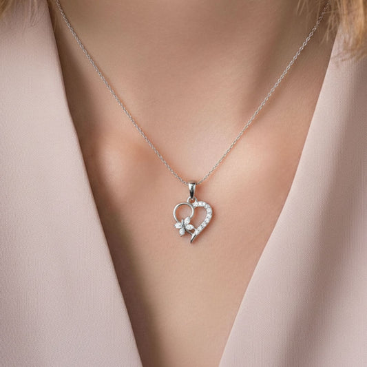 Sterling Silver Heart Pendant with 18 Inches Rope Chain for Women by Akshat Sapphire 92.5 Silver PSR0507