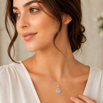 Akshat Sapphire 925 Sterling Silver Designer Pendant | Cubic Zirconia Round Silver Locket for Girls & Women(P10521)