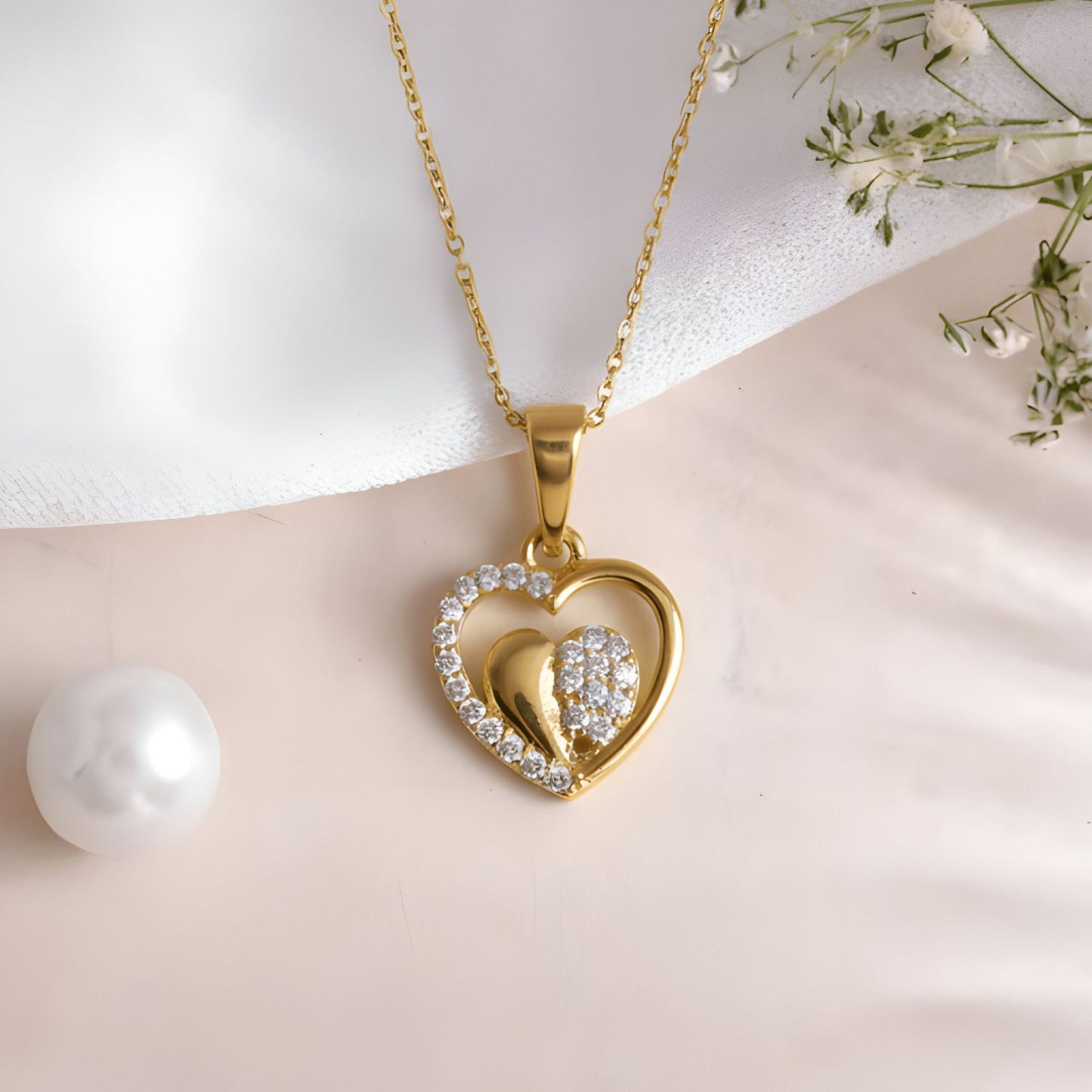 22CT Gold Plated Silver 92.5 purity heart pendant for women by akshat sapphie P10509_Gold