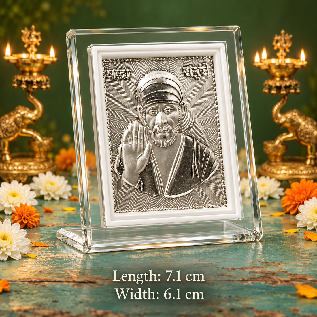 999 Marked Silver Deity Frame | Shirdi Sai Baba Religious Frame for Pooja, Home Temple & Office | Gift Ready Pack