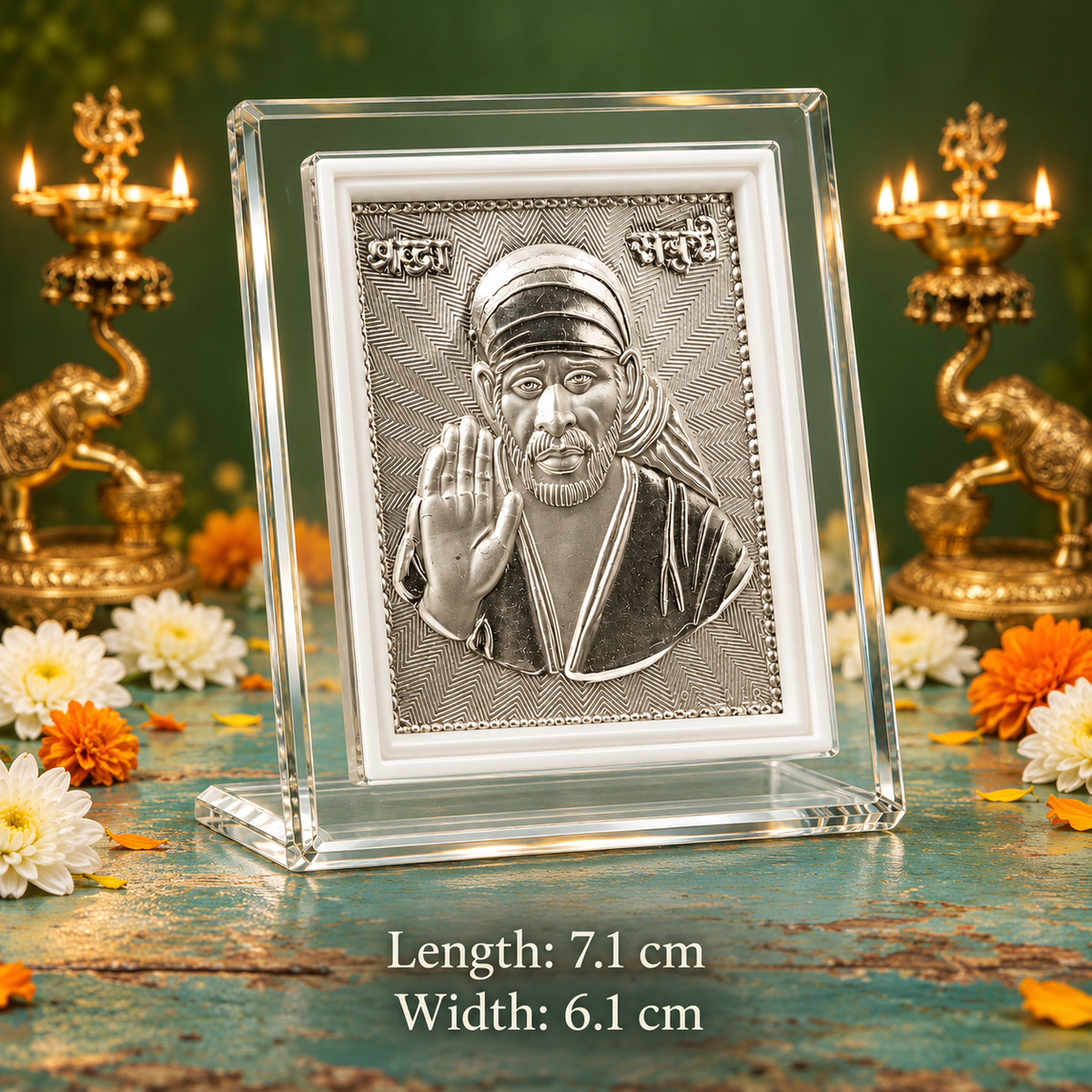 999 Marked Silver Deity Frame | Shirdi Sai Baba Religious Frame for Pooja, Home Temple & Office | Gift Ready Pack