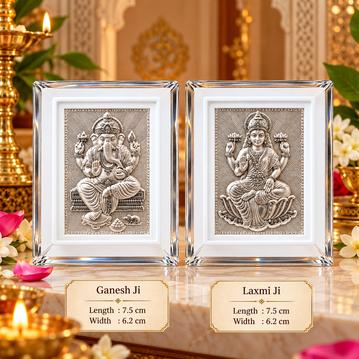 999 Silver Ganesh & Lakshmi Frame Set for Pooja & Gifting | Gift Ready