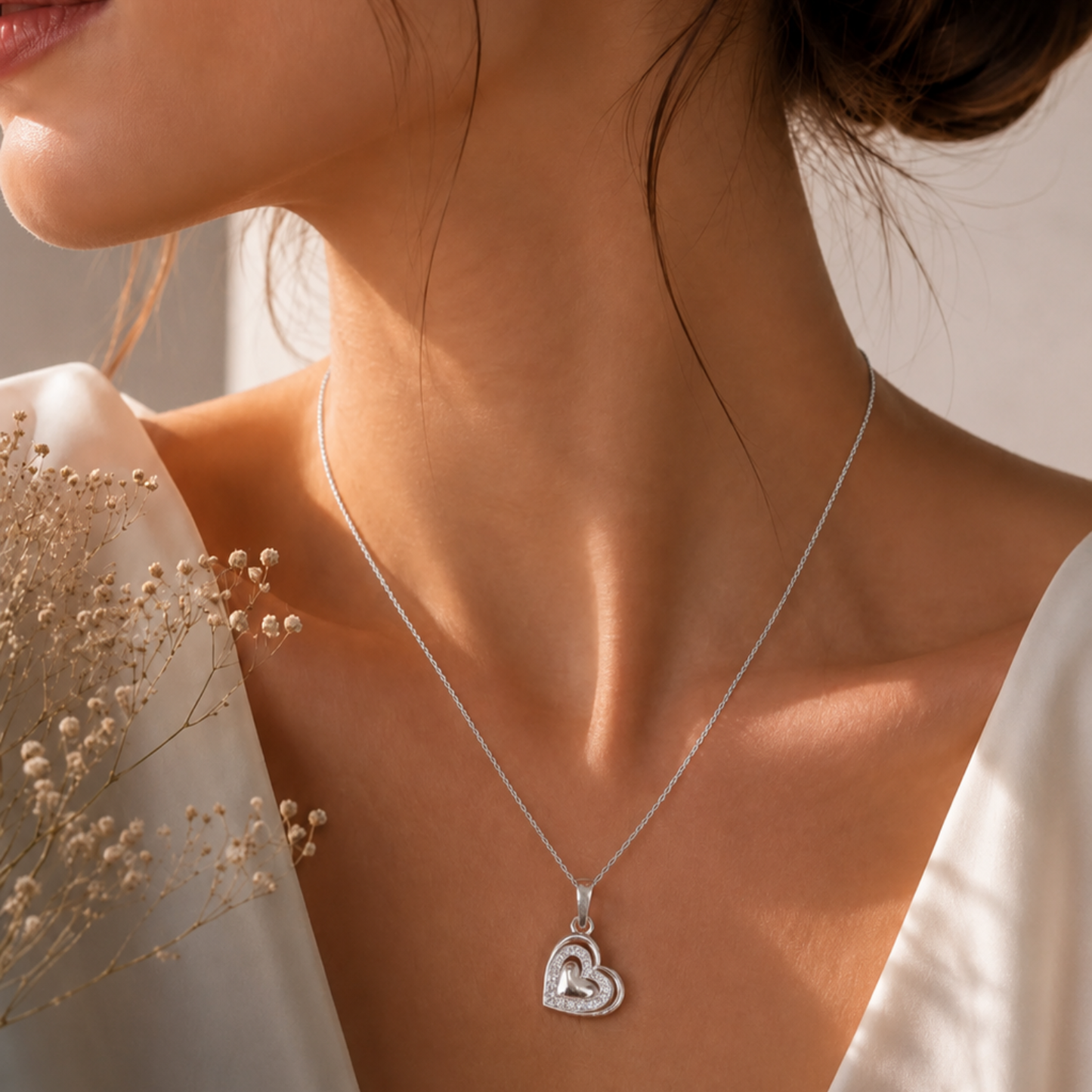 Akshat Sapphire 925 Sterling Silver Romantic Heart Pendant |Silver Pendant for Girls & Women(P10511)