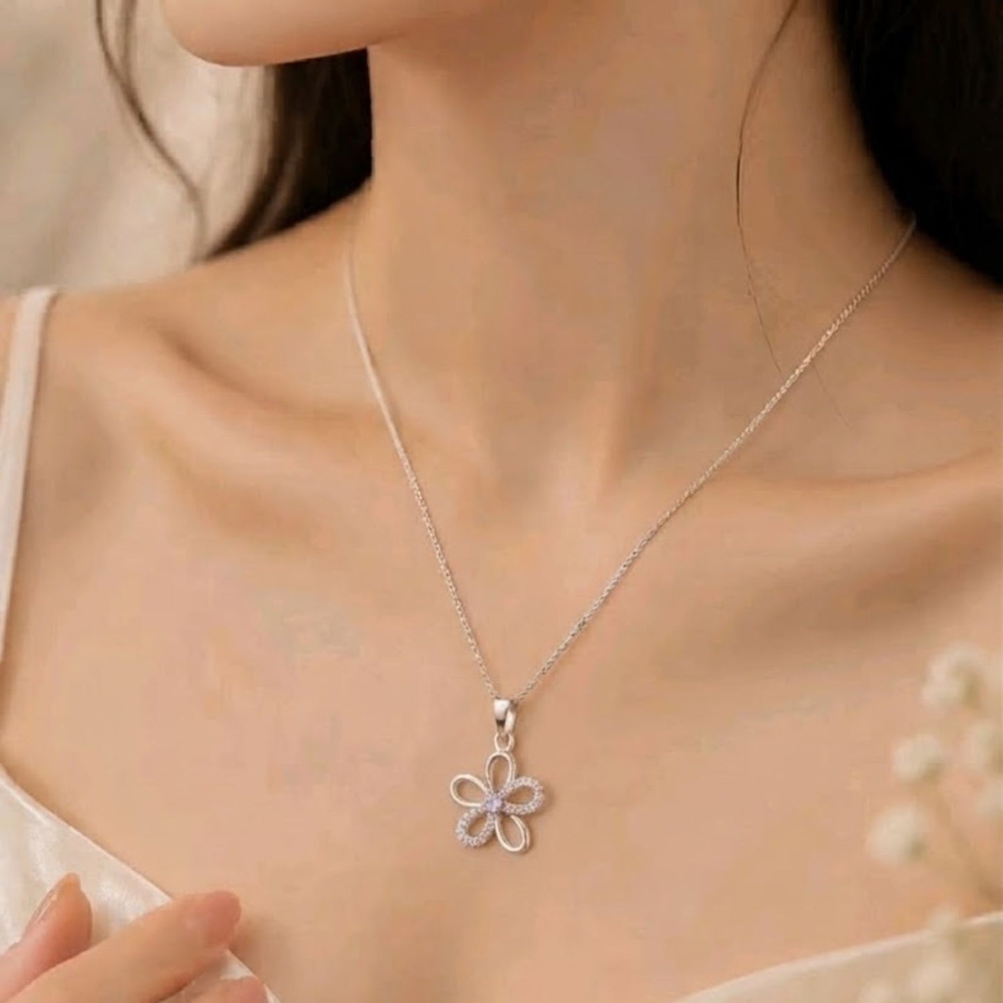 Akshat Sapphire 925 Sterling Silver Floral Pendant | Flower Silver Locket for Girls & Women | Lightweight Daily Wear(P10520)