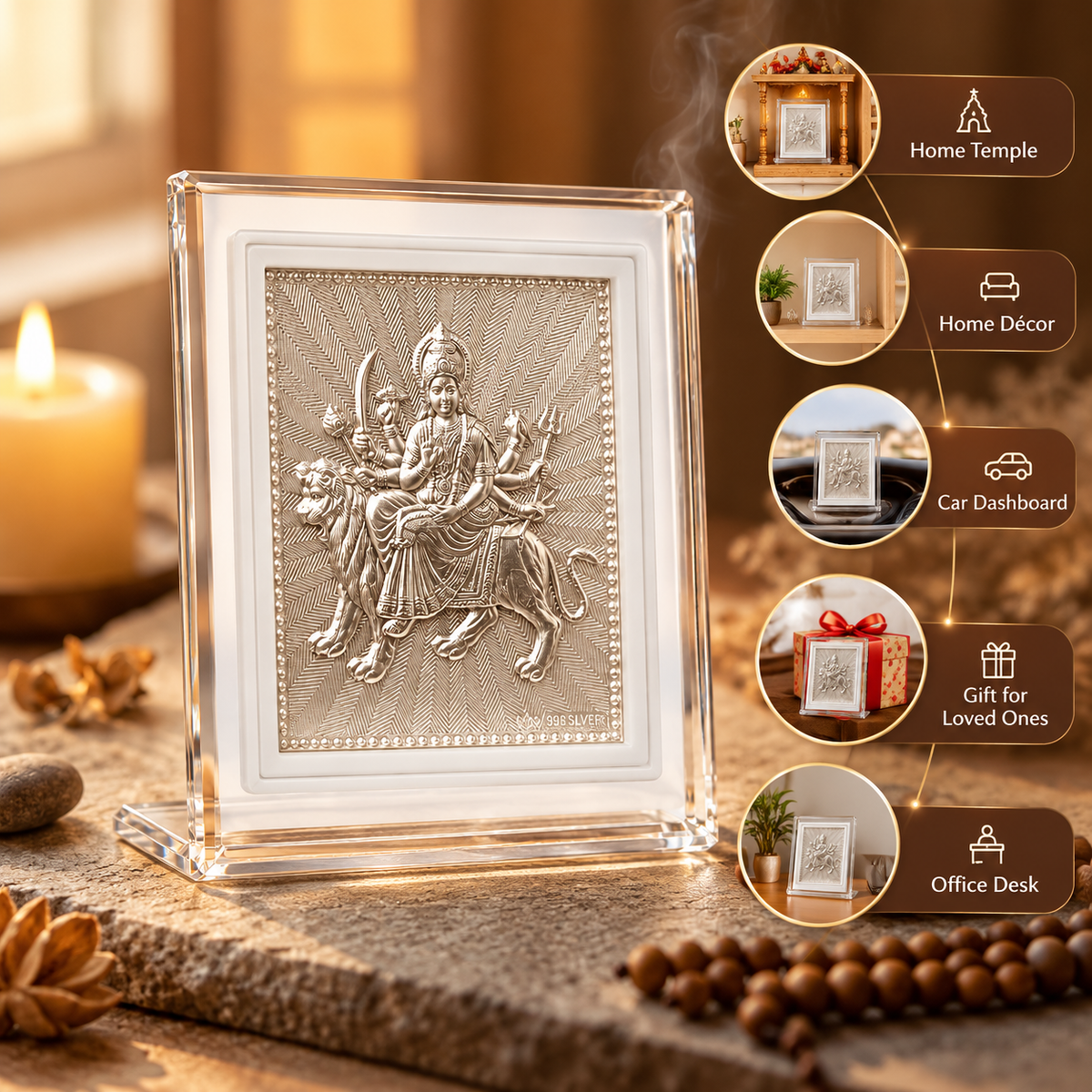 Durga Maa 999 Silver Deity Frame | Mata Rani Religious Frame for Pooja, Home Temple & Office | Gift Ready Pack