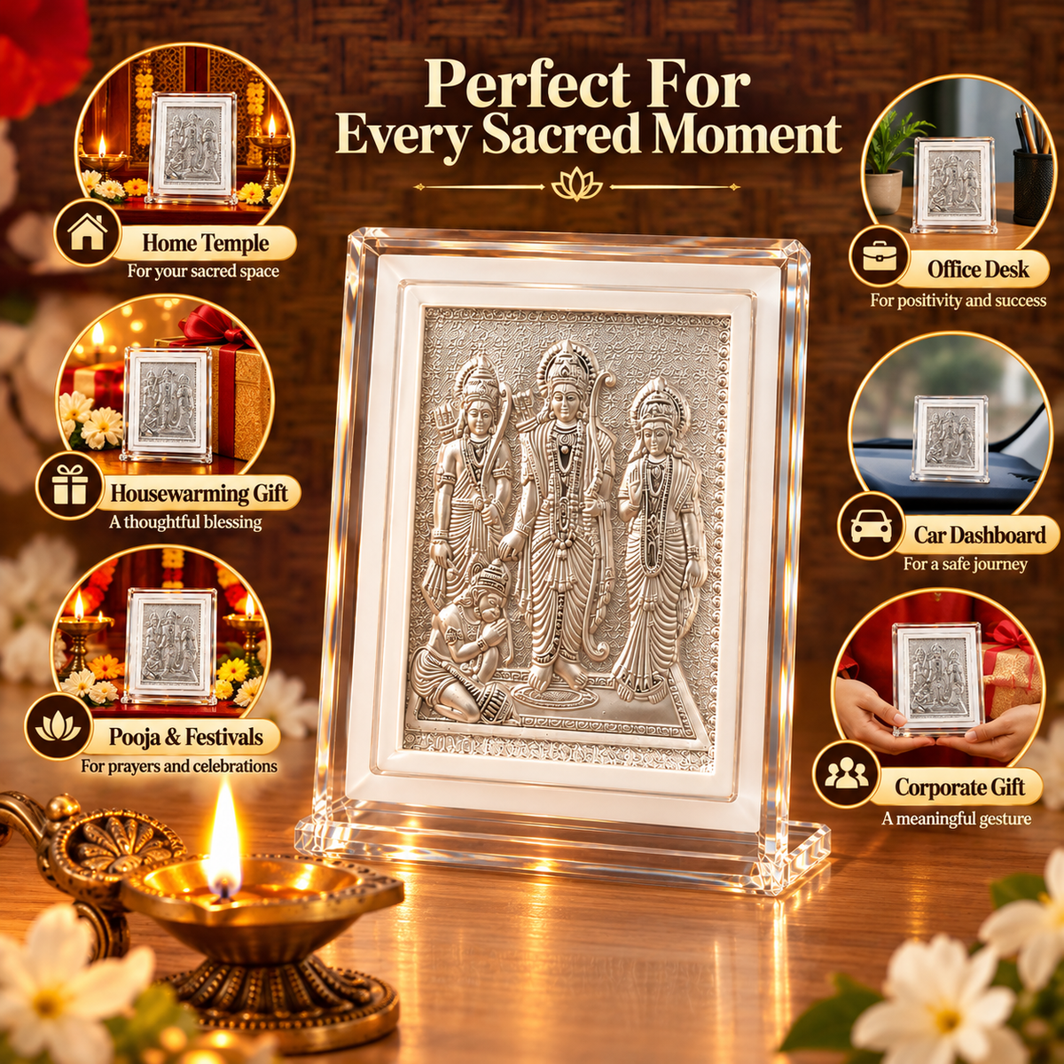 999 Silver Ram Darbar Frame for Pooja, Home Decor & Gifting
