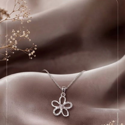 Akshat Sapphire 925 Sterling Silver Floral Pendant | Flower Silver Locket for Girls & Women | Lightweight Daily Wear(P10520)