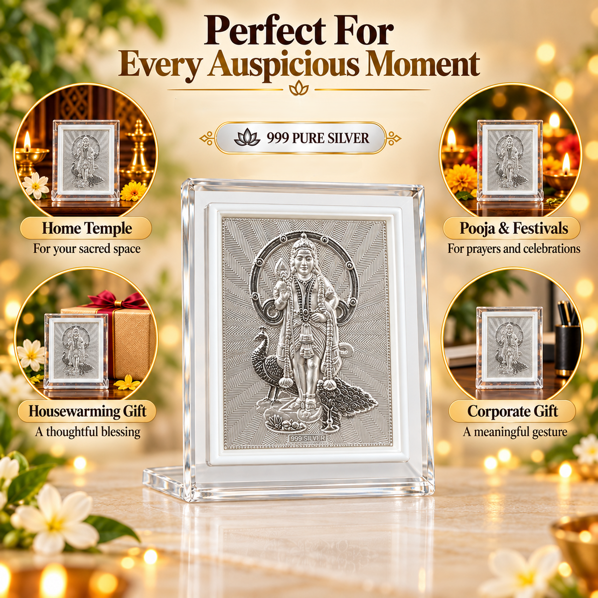 999 Pure Silver Lord Murugan Frame