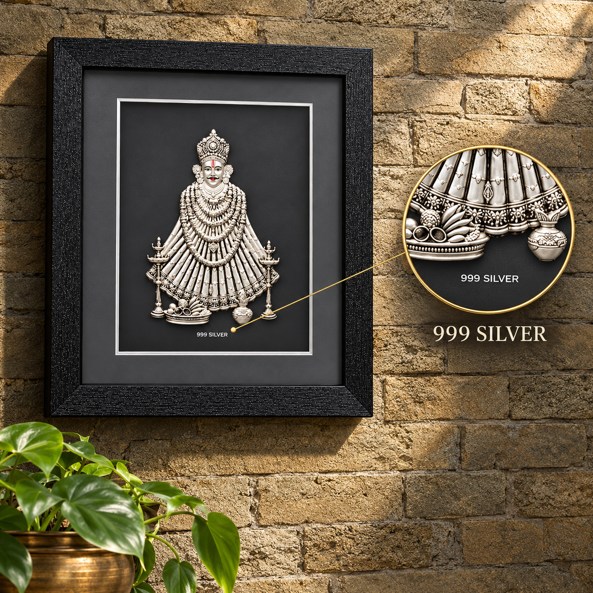 Akshat Sapphire 999 Silver Khatu Shyam Ji Wall Hanging Frame with Black Border | Shyam Baba Religious Wall Decor for Home Mandir, Office & Gifting-(FRB_Khatu Shyam)