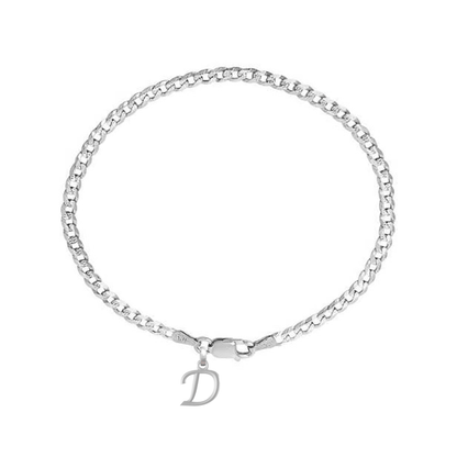 Akshat Sapphire 92.5% pure Sterling Silver Curb Designer Bracelet with D Alphabet for Men