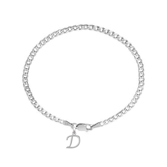 Akshat Sapphire 92.5% pure Sterling Silver Curb Designer Bracelet with D Alphabet for Men