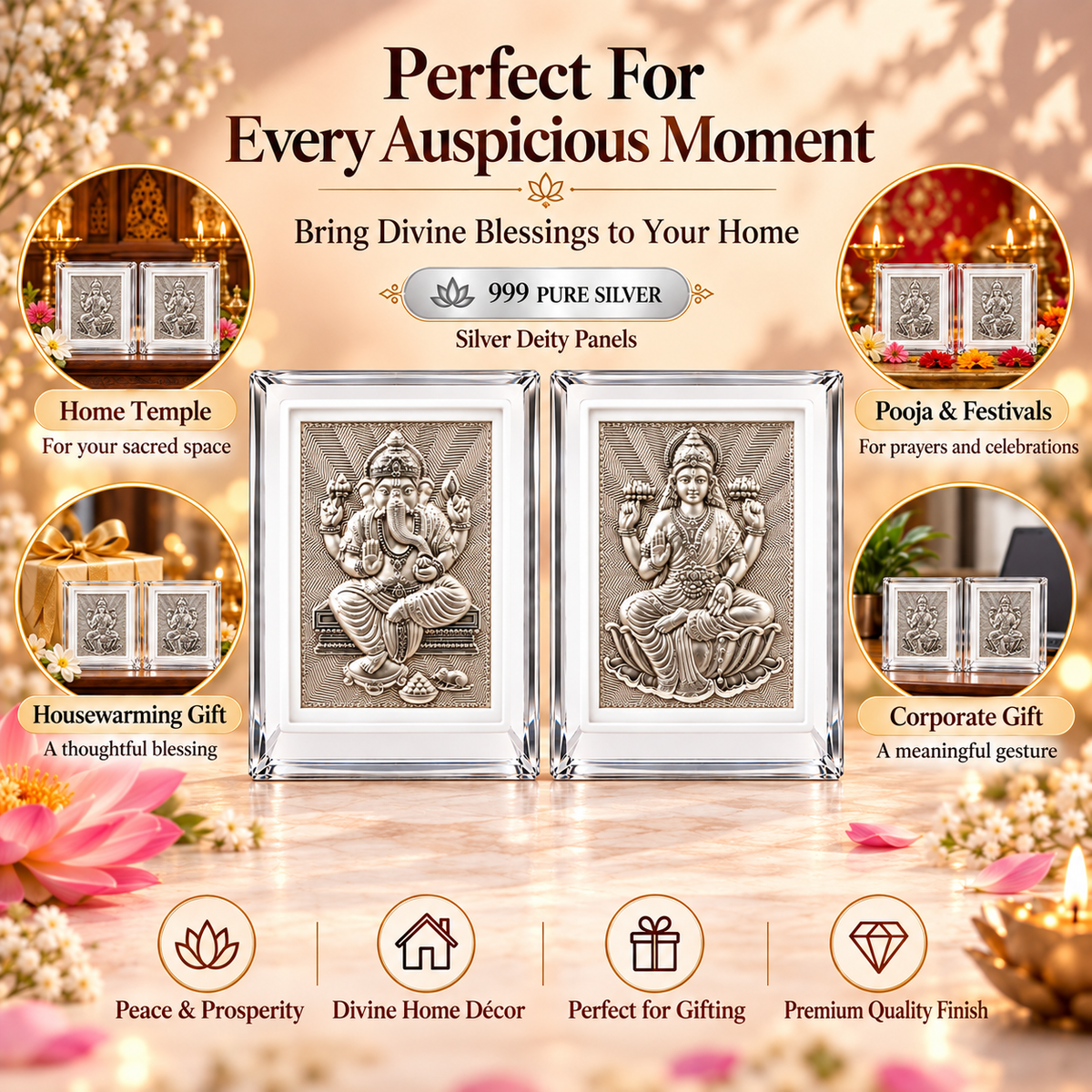 999 Silver Ganesh & Lakshmi Frame Set for Pooja & Gifting | Gift Ready