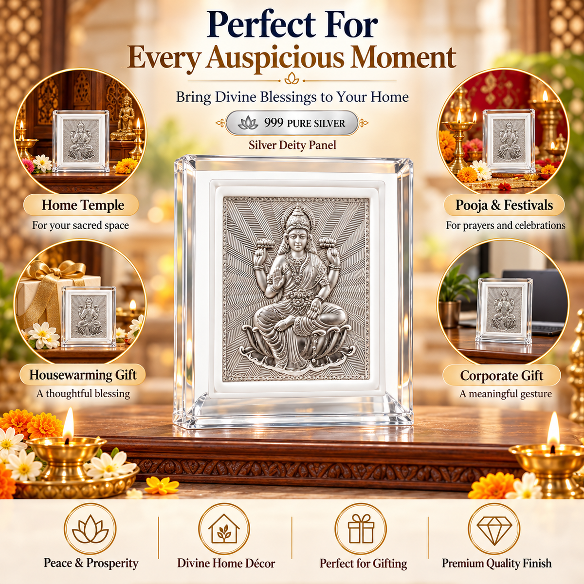 999 Pure Silver Goddes Laxmi Maa Frame with 999 Marking for Pooja, Home Temple, Diwali & Gifting