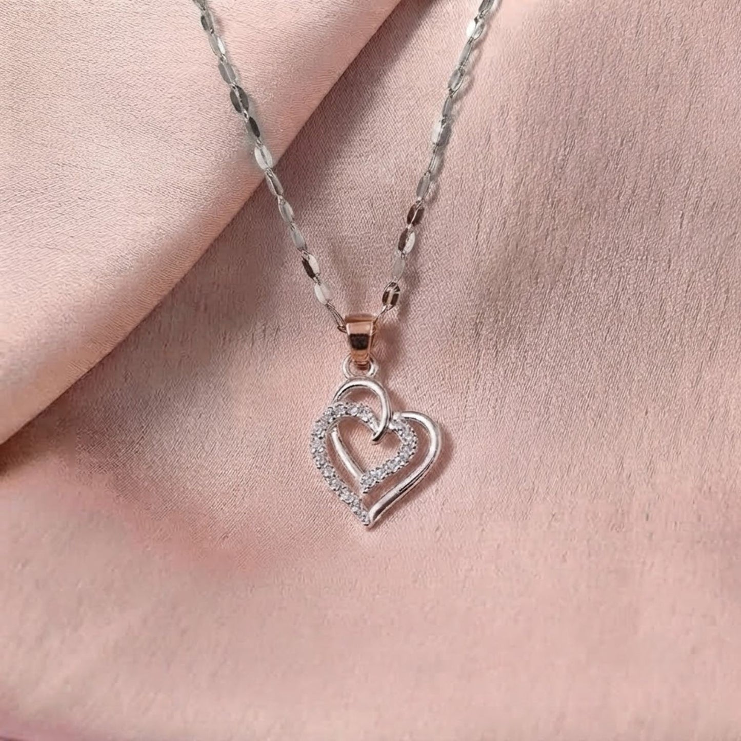 Akshat Sapphire 925 Sterling Silver Double Heart Pendant | Love Heart Silver Locket for Women(P10512)