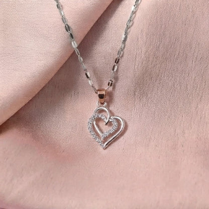 Akshat Sapphire 925 Sterling Silver Double Heart Pendant | Love Heart Silver Locket for Women(P10512)