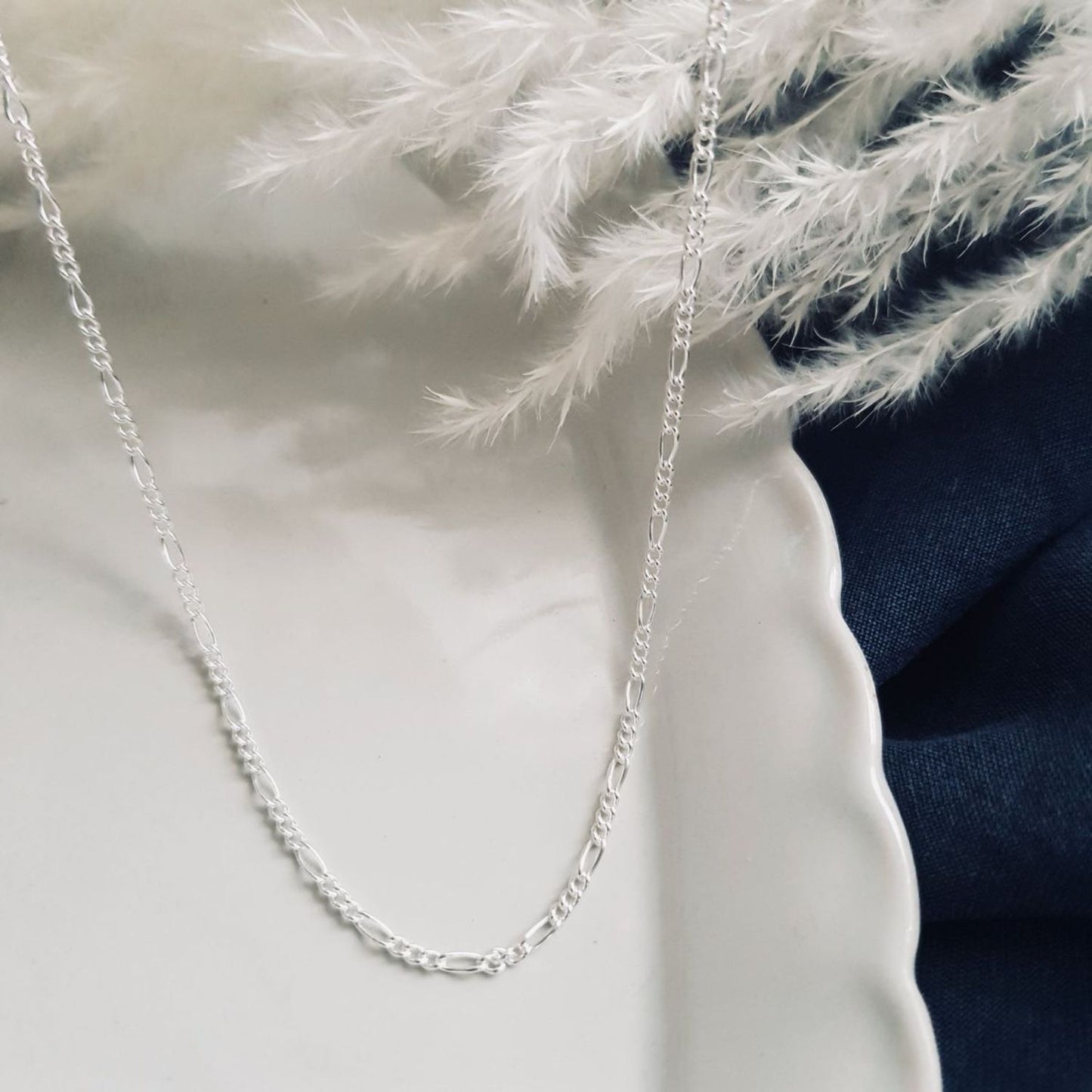 Sterling Silver Heart Pendant with 18 Inches Figaro Chain for Women by Akshat Sapphire 92.5 Silver PSF0510