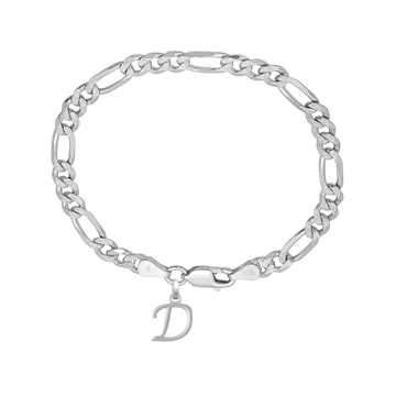 Akshat Sapphire 92.5% pure Sterling Silver Figaro Designer Bracelet with D Alphabet for Men