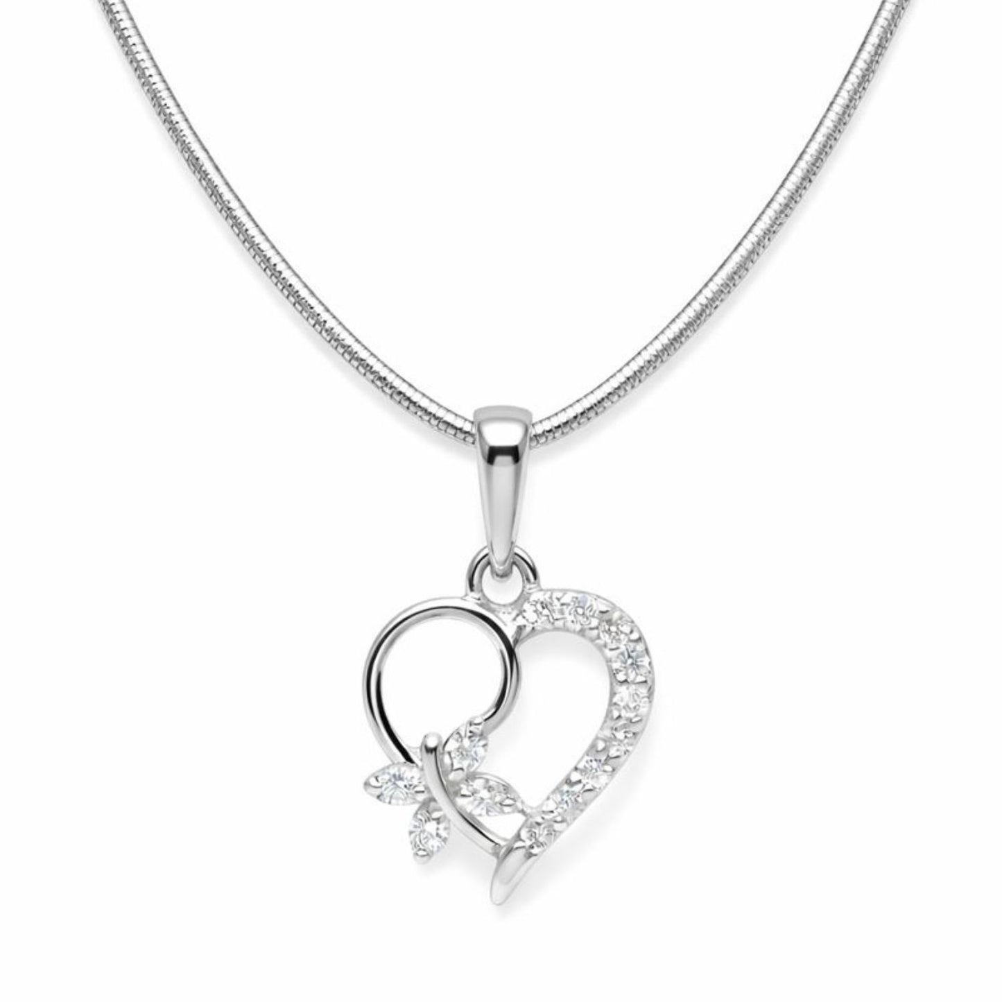 Sterling Silver Heart Pendant with 18 Inches Snake Chain for Women by Akshat Sapphire 92.5 Silver PSS0507