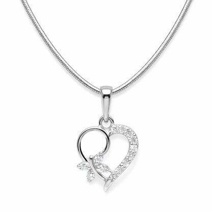 Sterling Silver Heart Pendant with 18 Inches Snake Chain for Women by Akshat Sapphire 92.5 Silver PSS0507