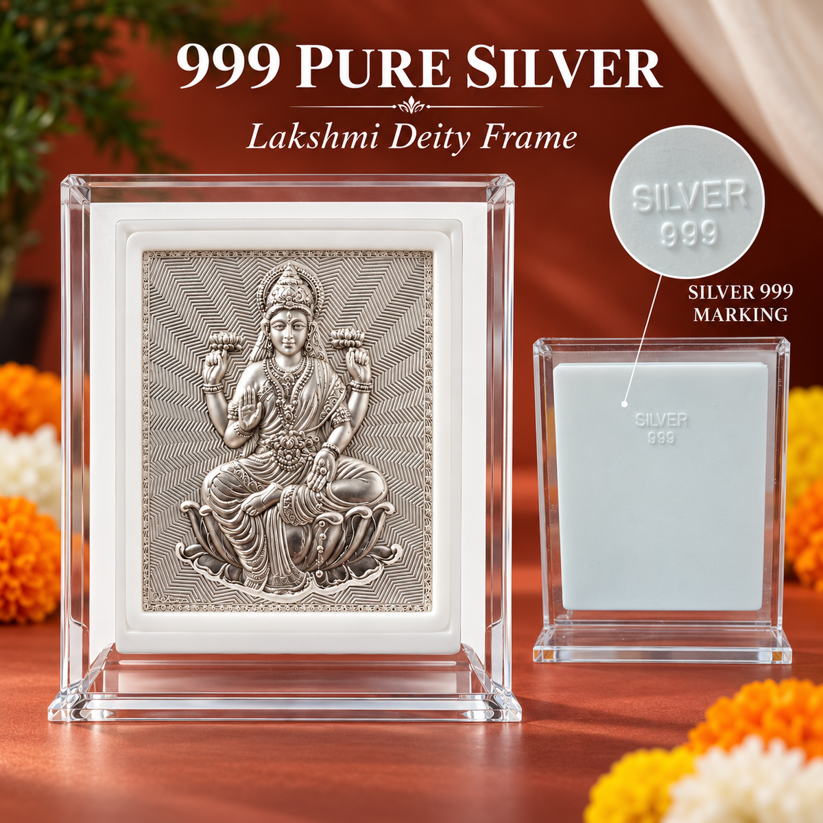 999 Pure Silver Goddes Laxmi Maa Frame with 999 Marking for Pooja, Home Temple, Diwali & Gifting