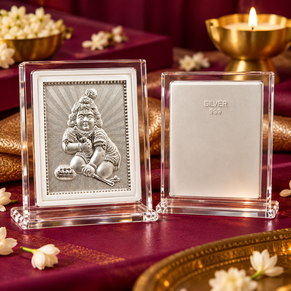 999 Pure Silver Bal Krishna Laddu Gopal Frame