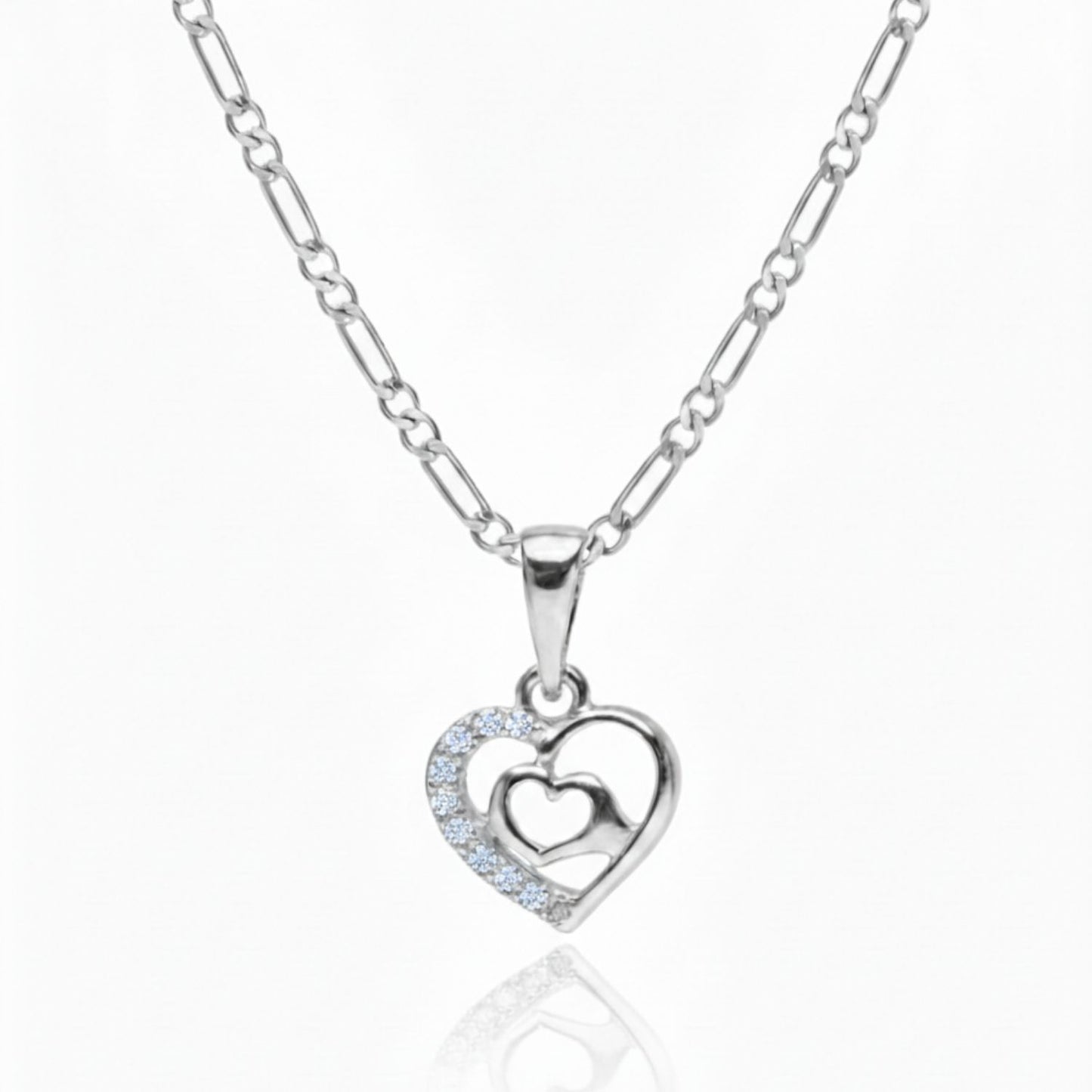 Sterling Silver Heart Pendant with 18 Inches Figaro Chain for Women by Akshat Sapphire 92.5 Silver PSF0510