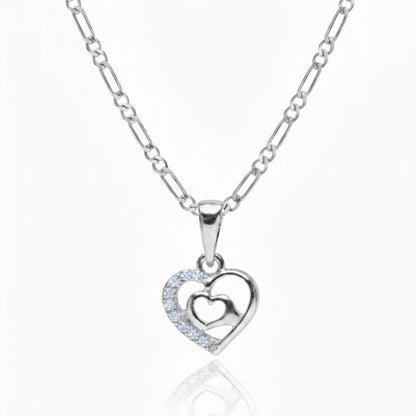 Sterling Silver Heart Pendant with 18 Inches Figaro Chain for Women by Akshat Sapphire 92.5 Silver PSF0510
