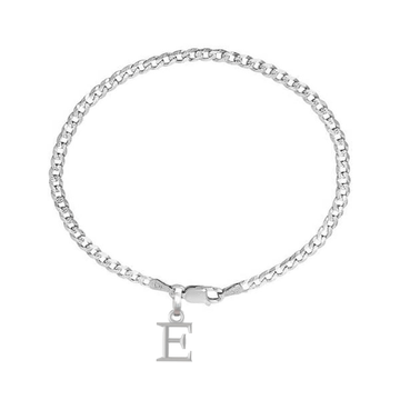 Akshat Sapphire 92.5% pure Sterling Silver Curb Designer Bracelet with E Alphabet for Men